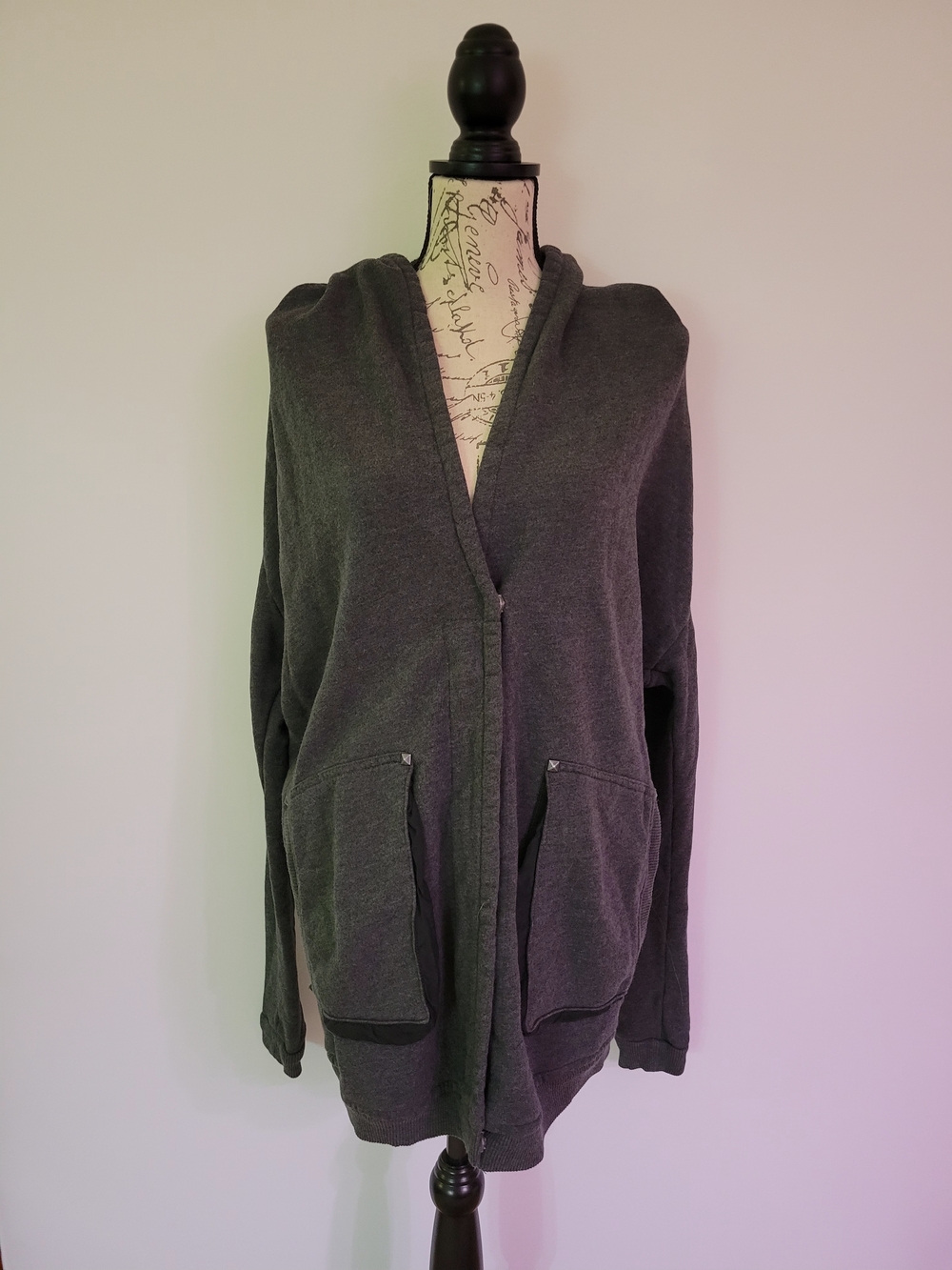 Aritzia Wilfred Rousseau Zip Up Studded Slouchy Oversized Hoodie Gray Size M